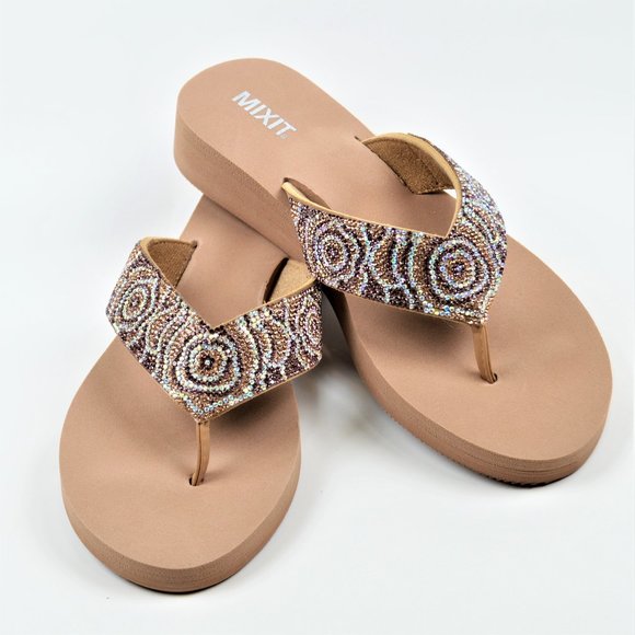 New! Mixit Rhinestone Embellished wedges Sandals - Picture 3 of 6